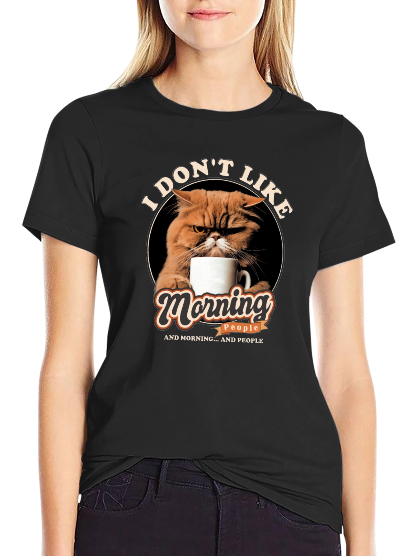 I Dont Like Morning People Cat Graphic T-Shirt