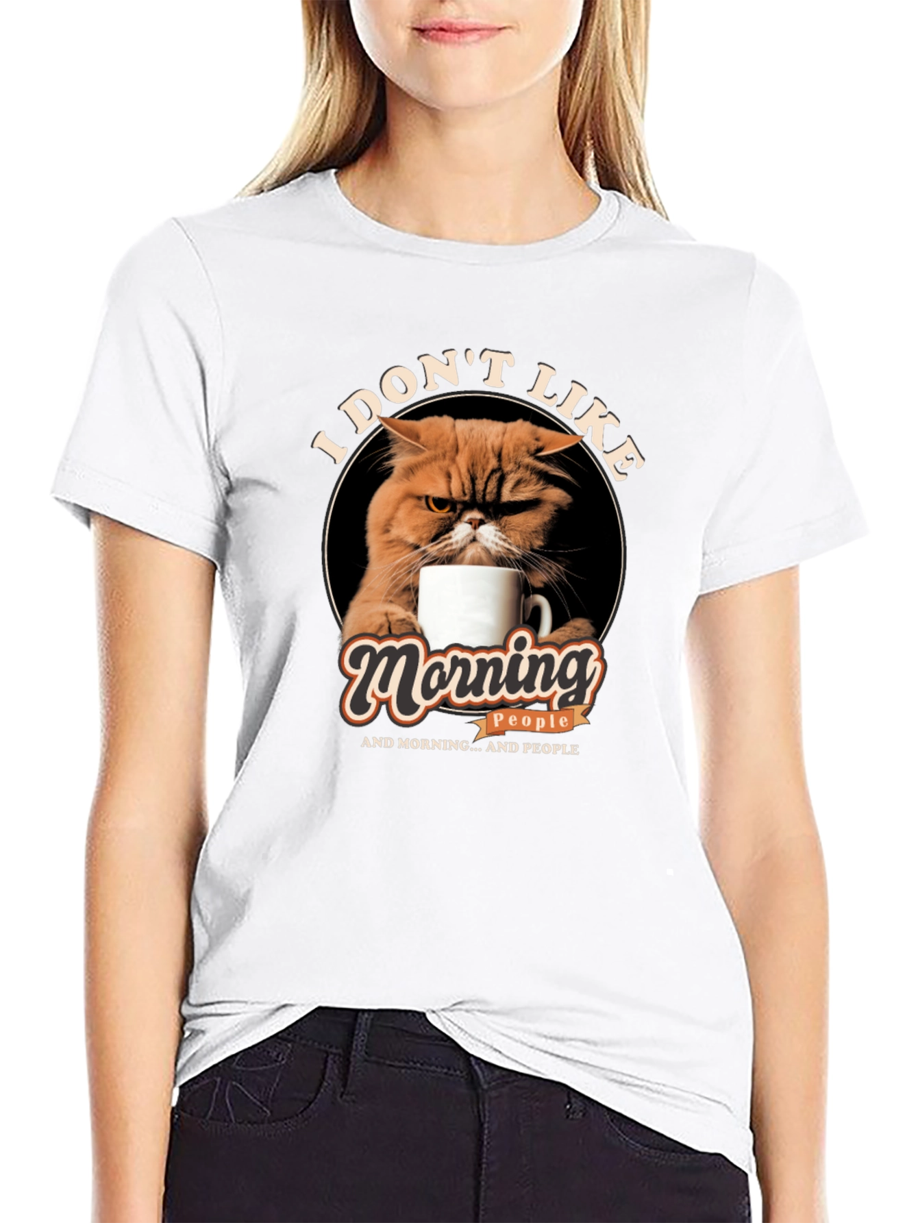I Dont Like Morning People Cat Graphic T-Shirt
