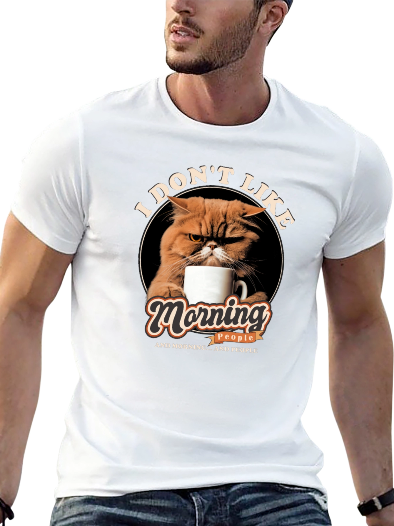 I Dont Like Morning People Cat Graphic T-Shirt