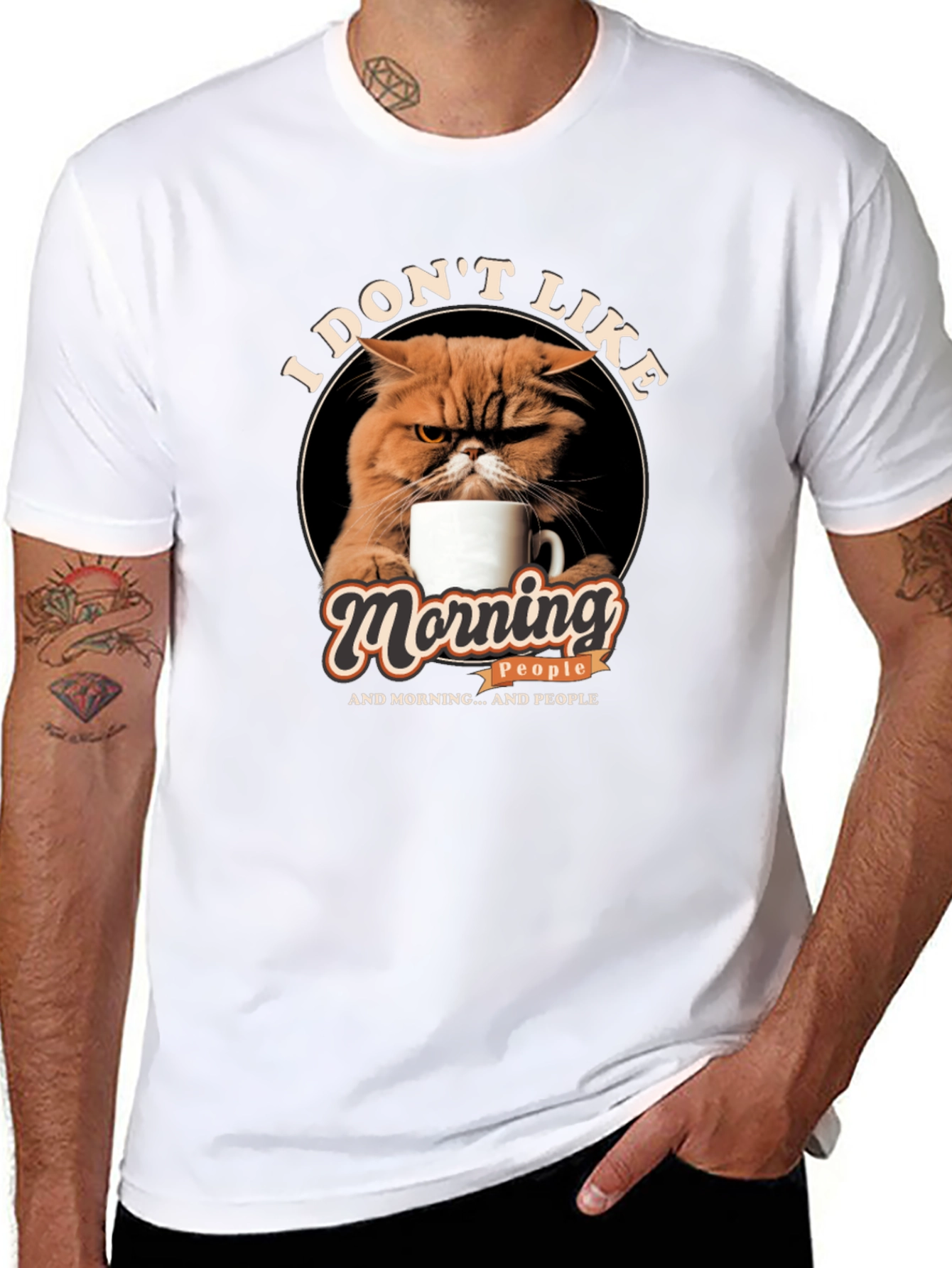 I Dont Like Morning People Cat Graphic T-Shirt