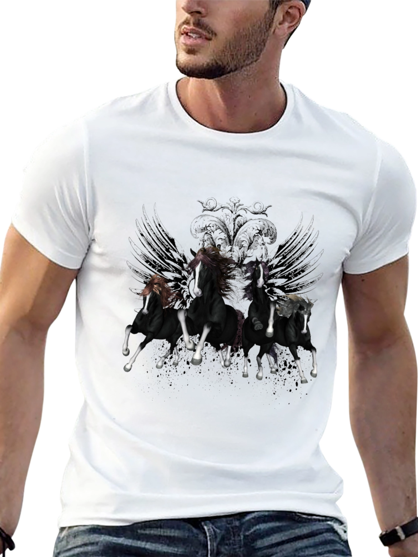 Black Horse Graphic Tee - Stylish Mens T-Shirt
