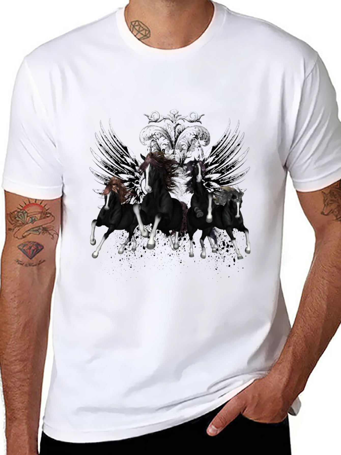 Black Horse Graphic Tee - Stylish Mens T-Shirt