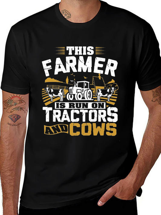 Farmer Tractor Cow Graphic T-Shirt