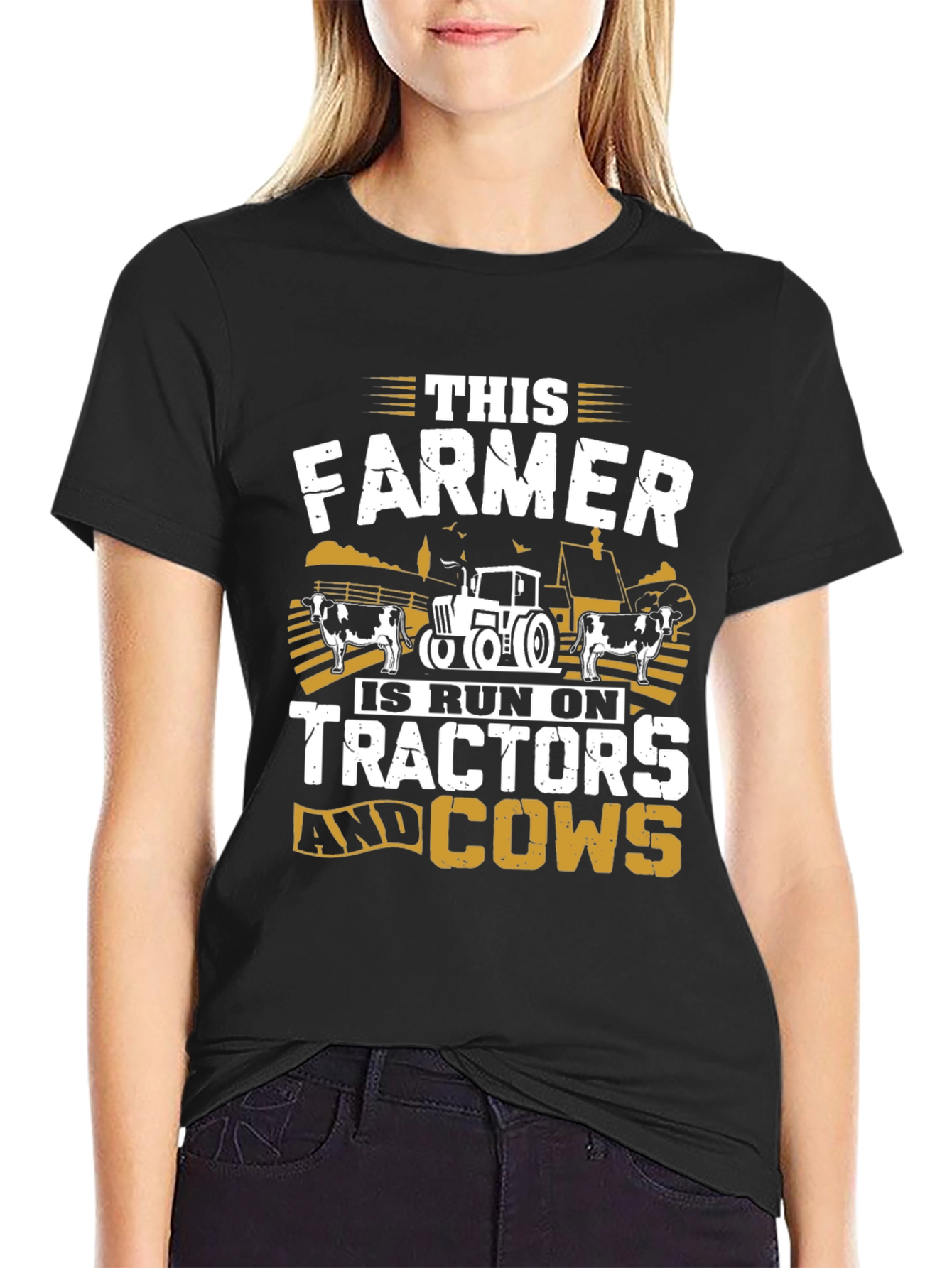 Farmer Tractor Cow Graphic T-Shirt