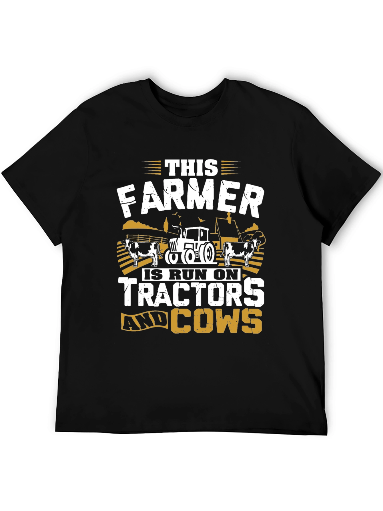 Farmer Tractor Cow Graphic T-Shirt