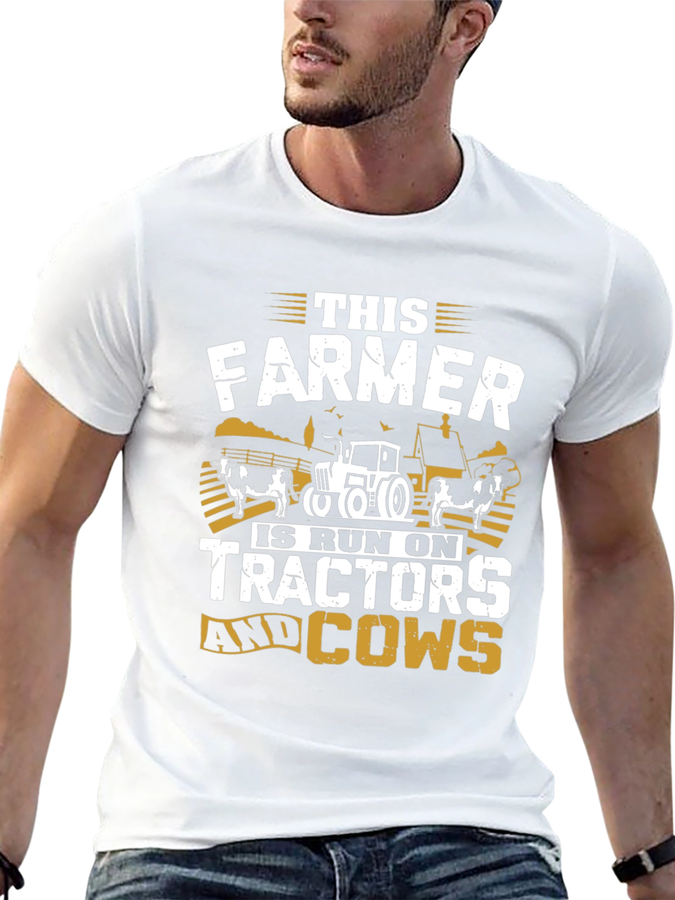 Farmer Tractor Cow Graphic T-Shirt