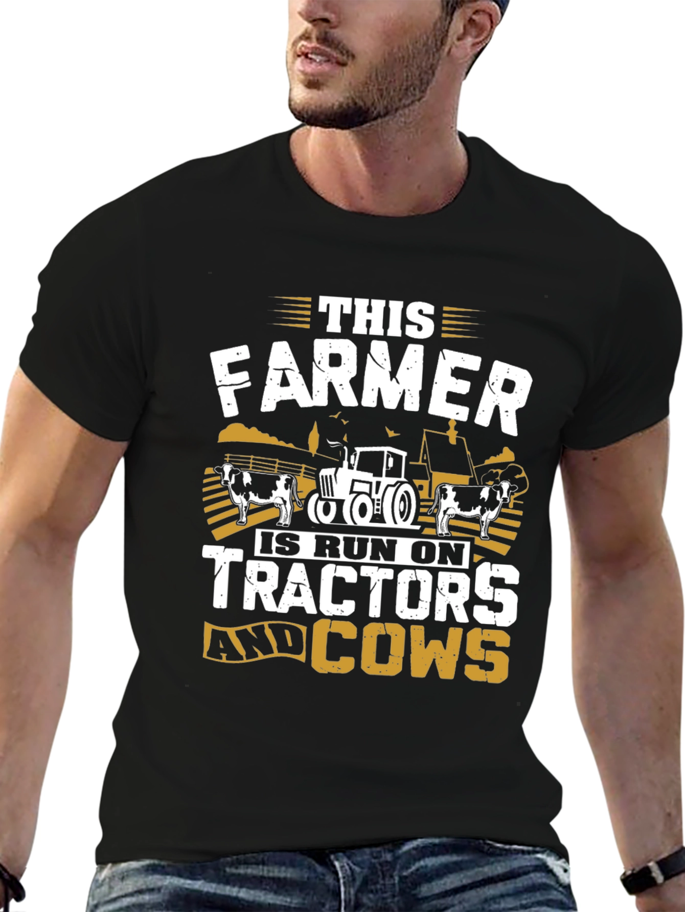 Farmer Tractor Cow Graphic T-Shirt