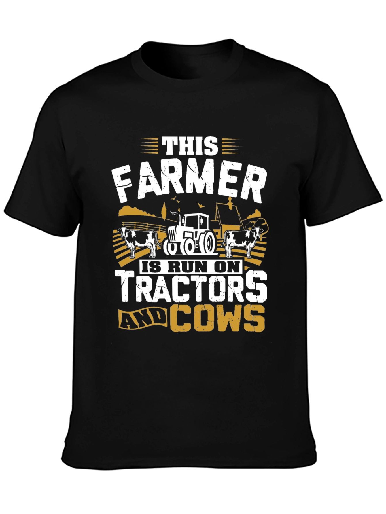 Farmer Tractor Cow Graphic T-Shirt