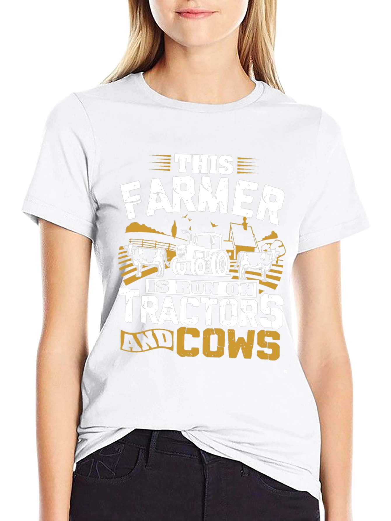 Farmer Tractor Cow Graphic T-Shirt