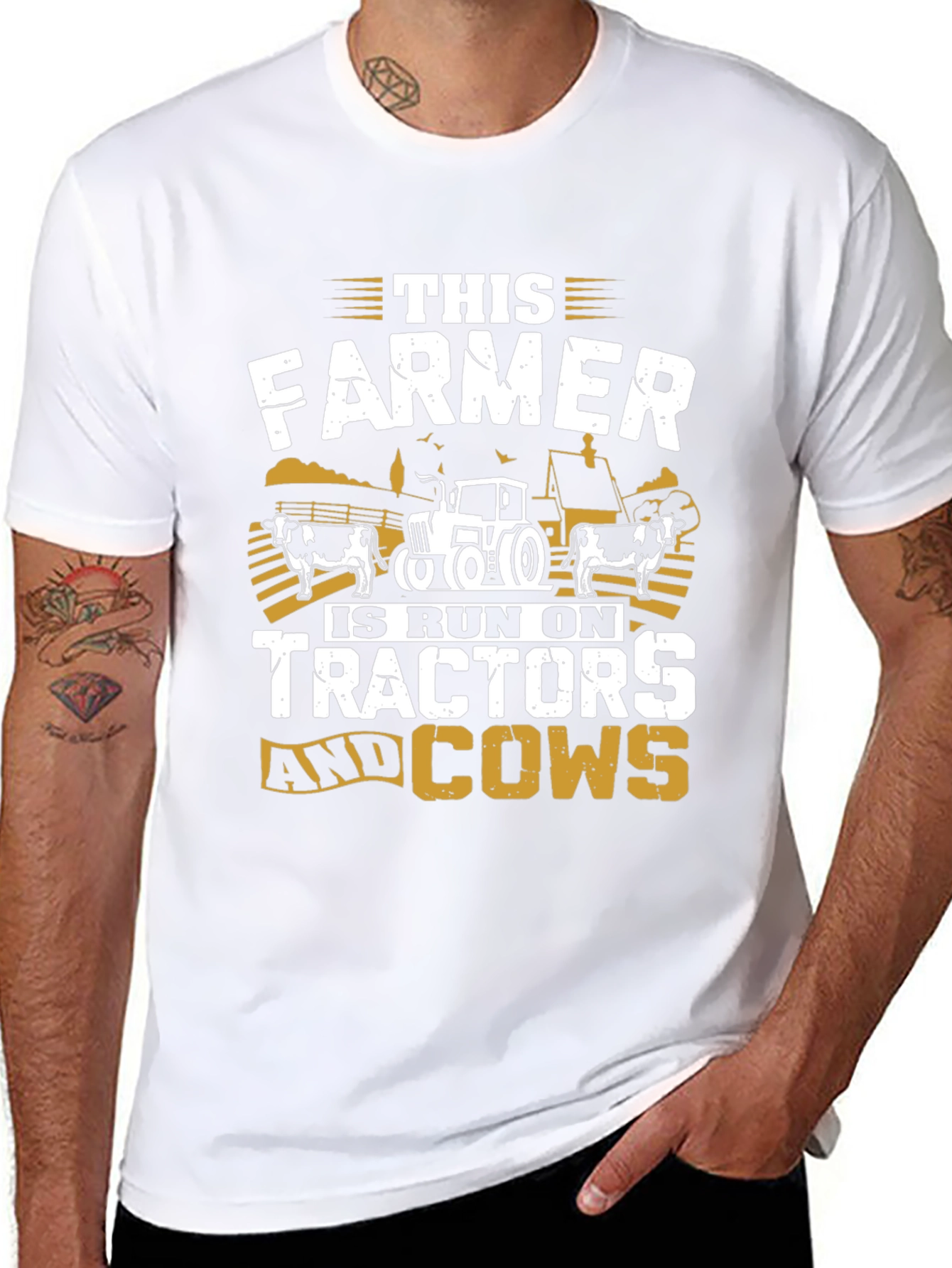 Farmer Tractor Cow Graphic T-Shirt
