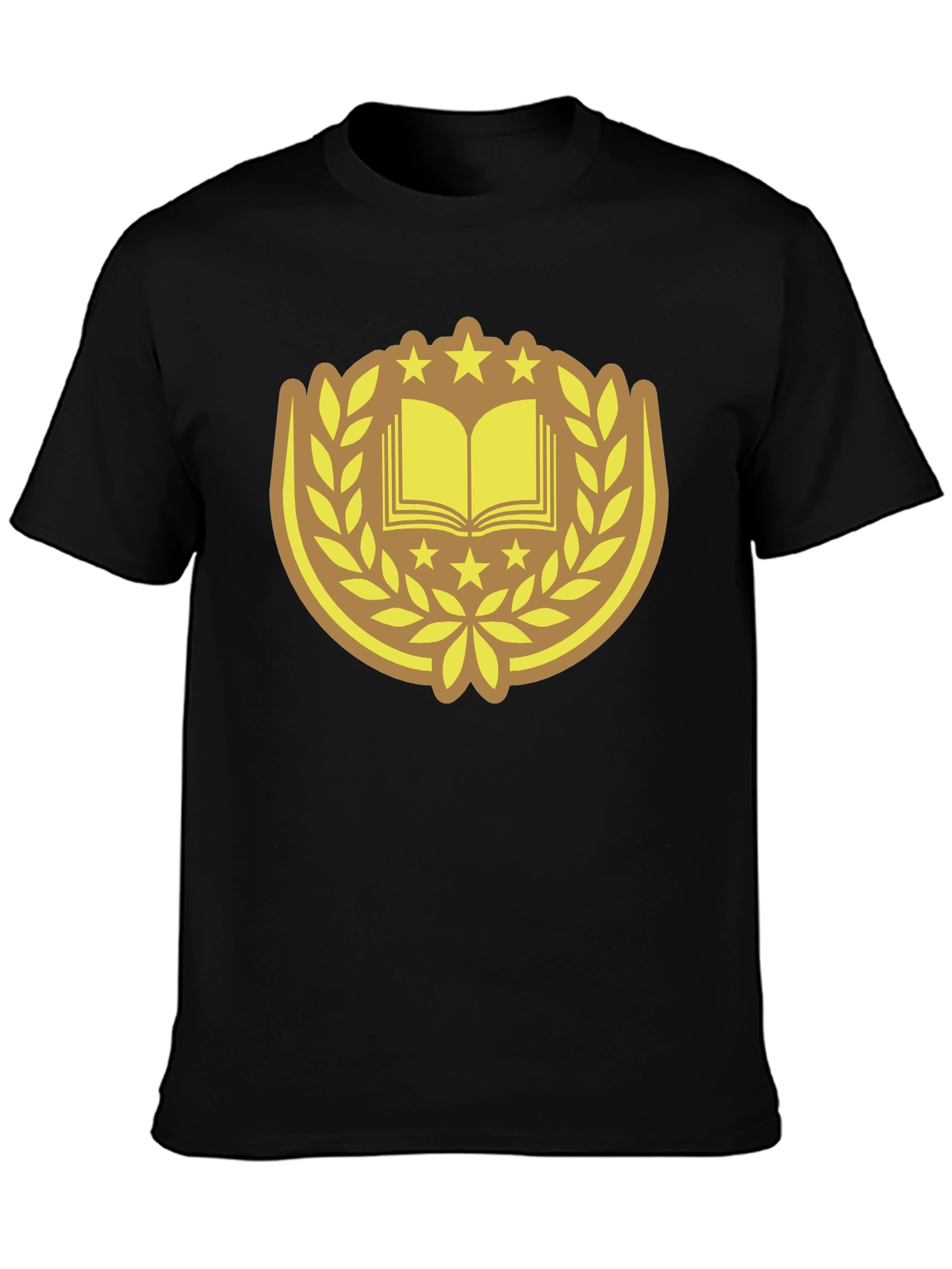 Black T-Shirt with Book & Laurel Design