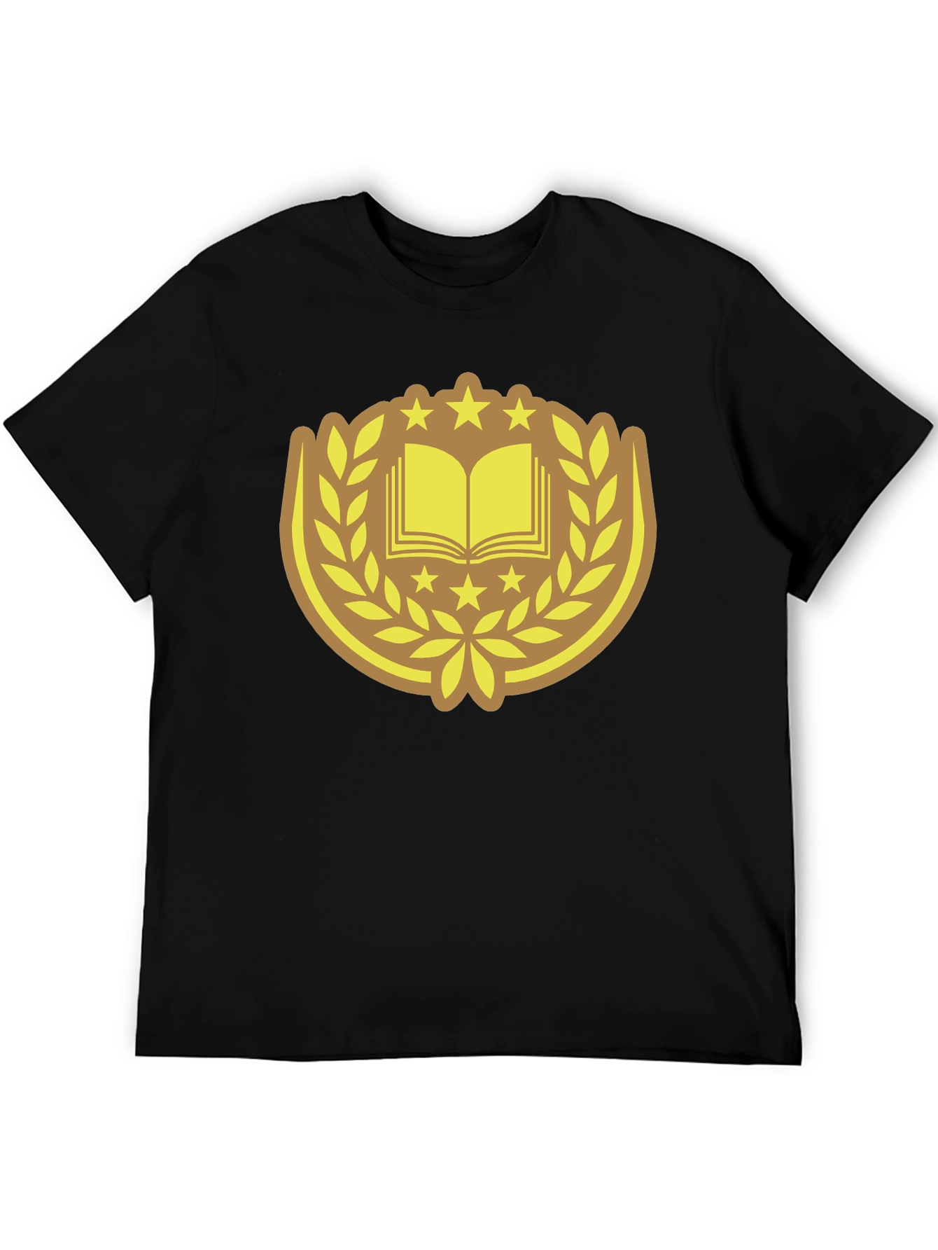 Black T-Shirt with Book & Laurel Design