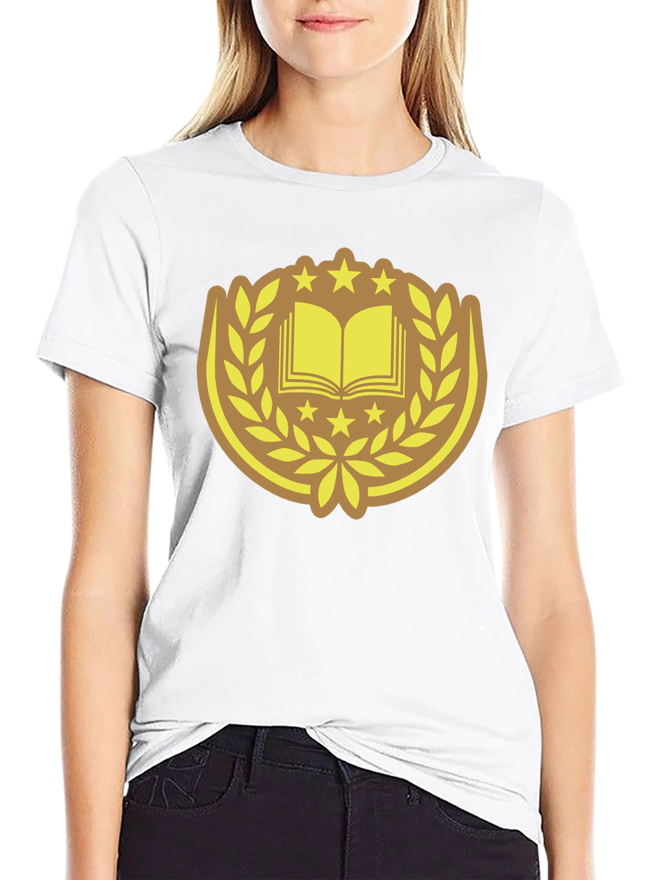 Black T-Shirt with Book & Laurel Design