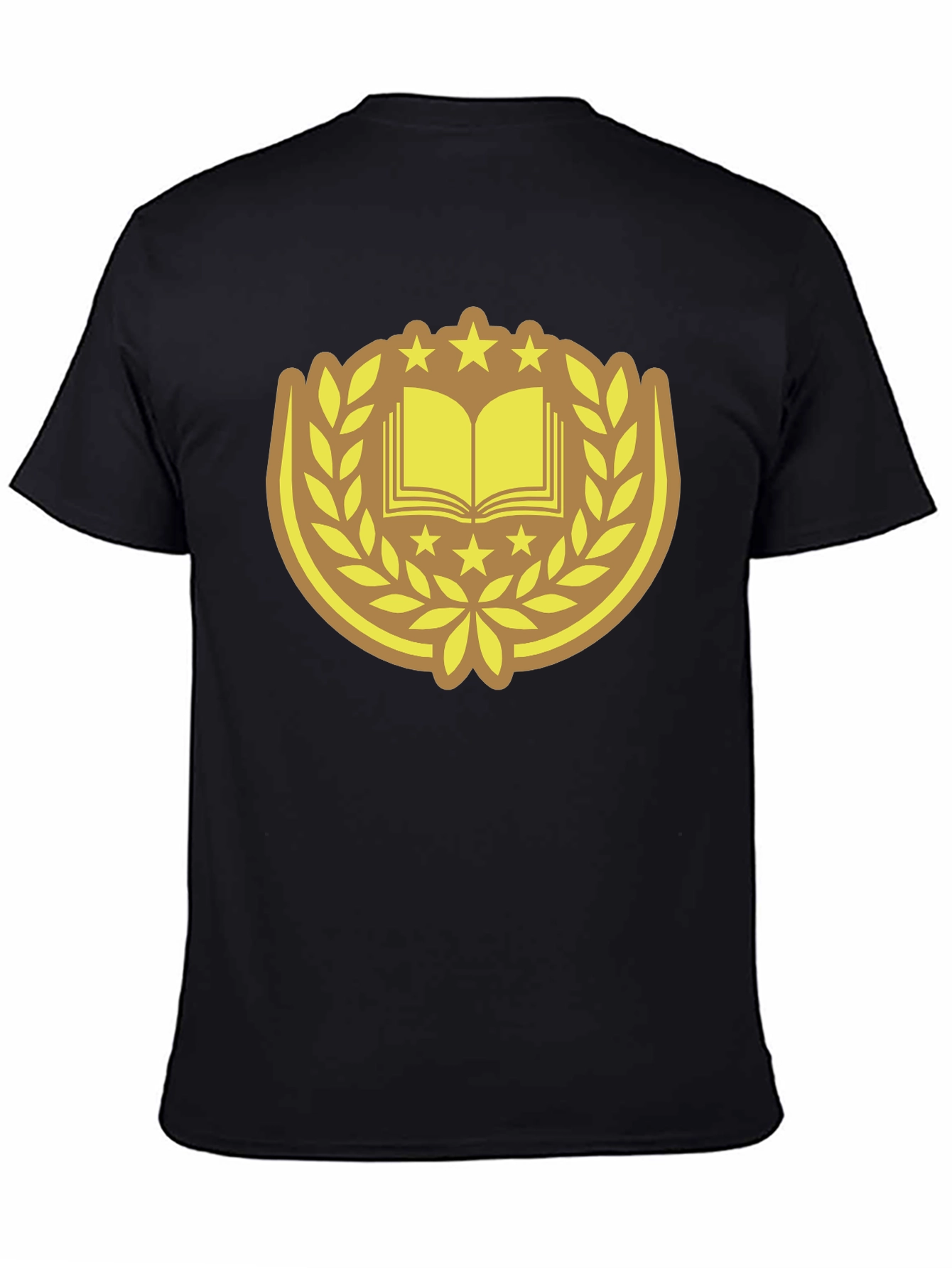Black T-Shirt with Book & Laurel Design