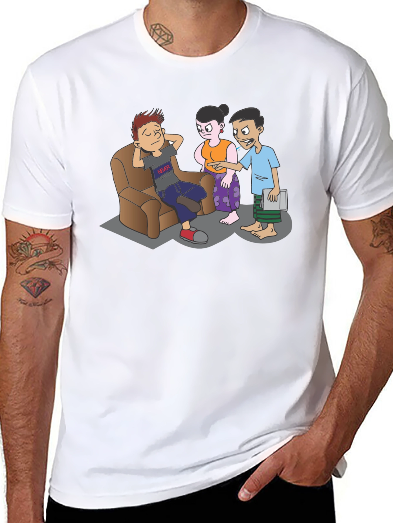 Cartoon Family Drama Black T-Shirt