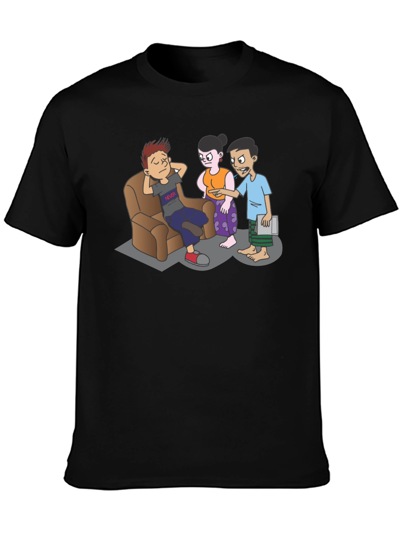 Cartoon Family Drama Black T-Shirt