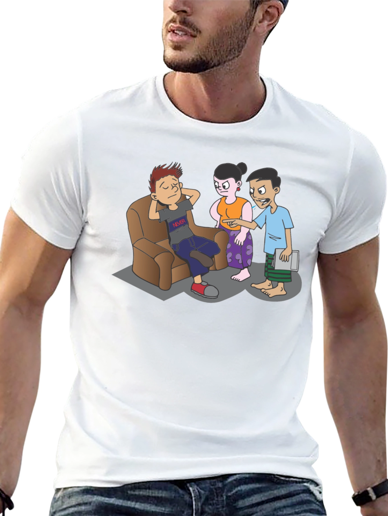 Cartoon Family Drama Black T-Shirt