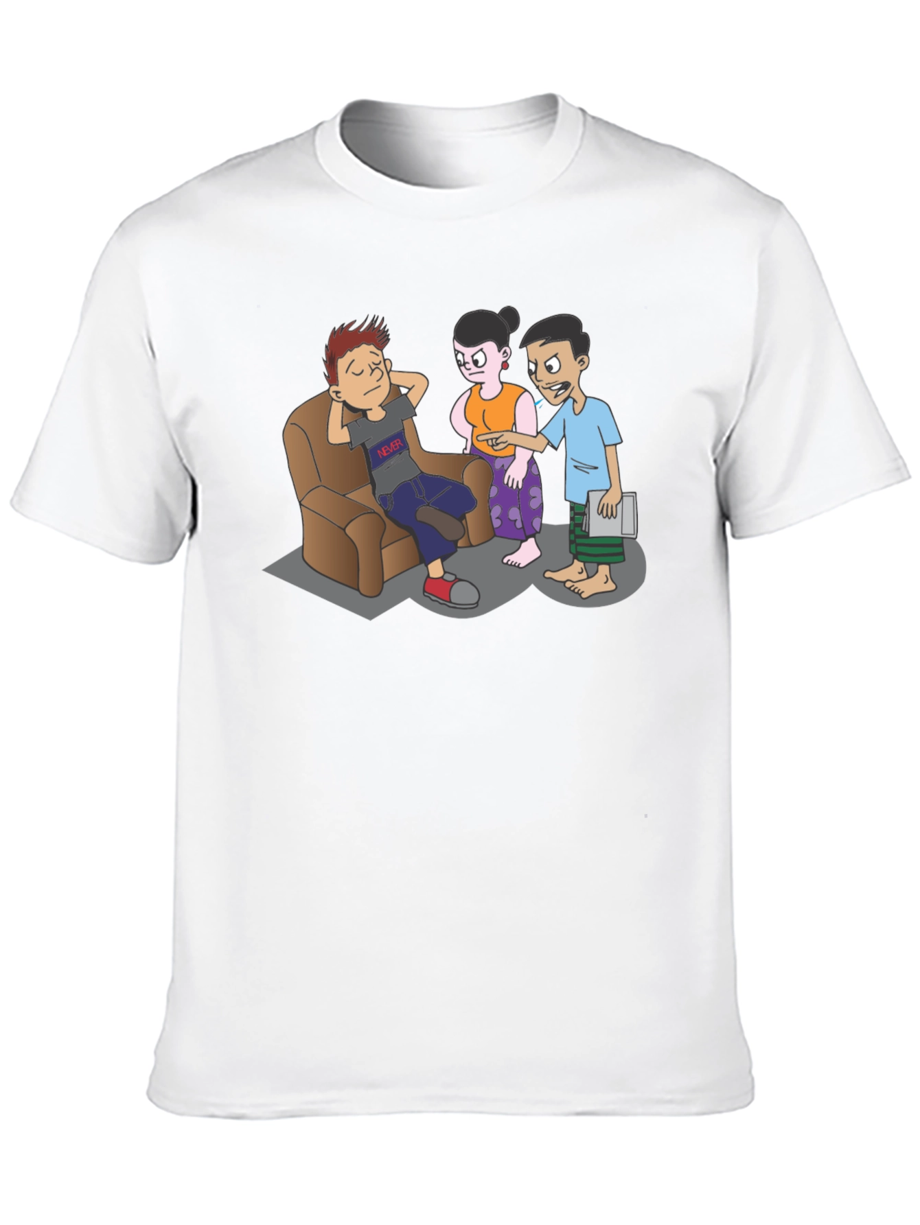 Cartoon Family Drama Black T-Shirt