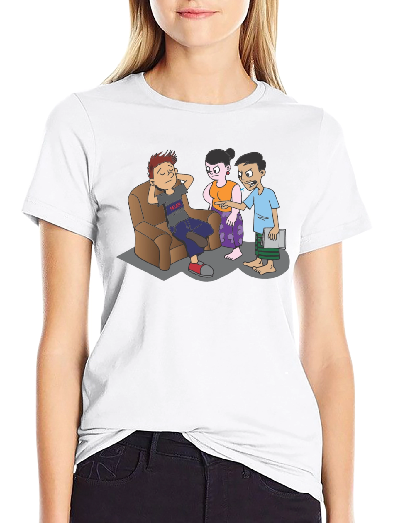 Cartoon Family Drama Black T-Shirt