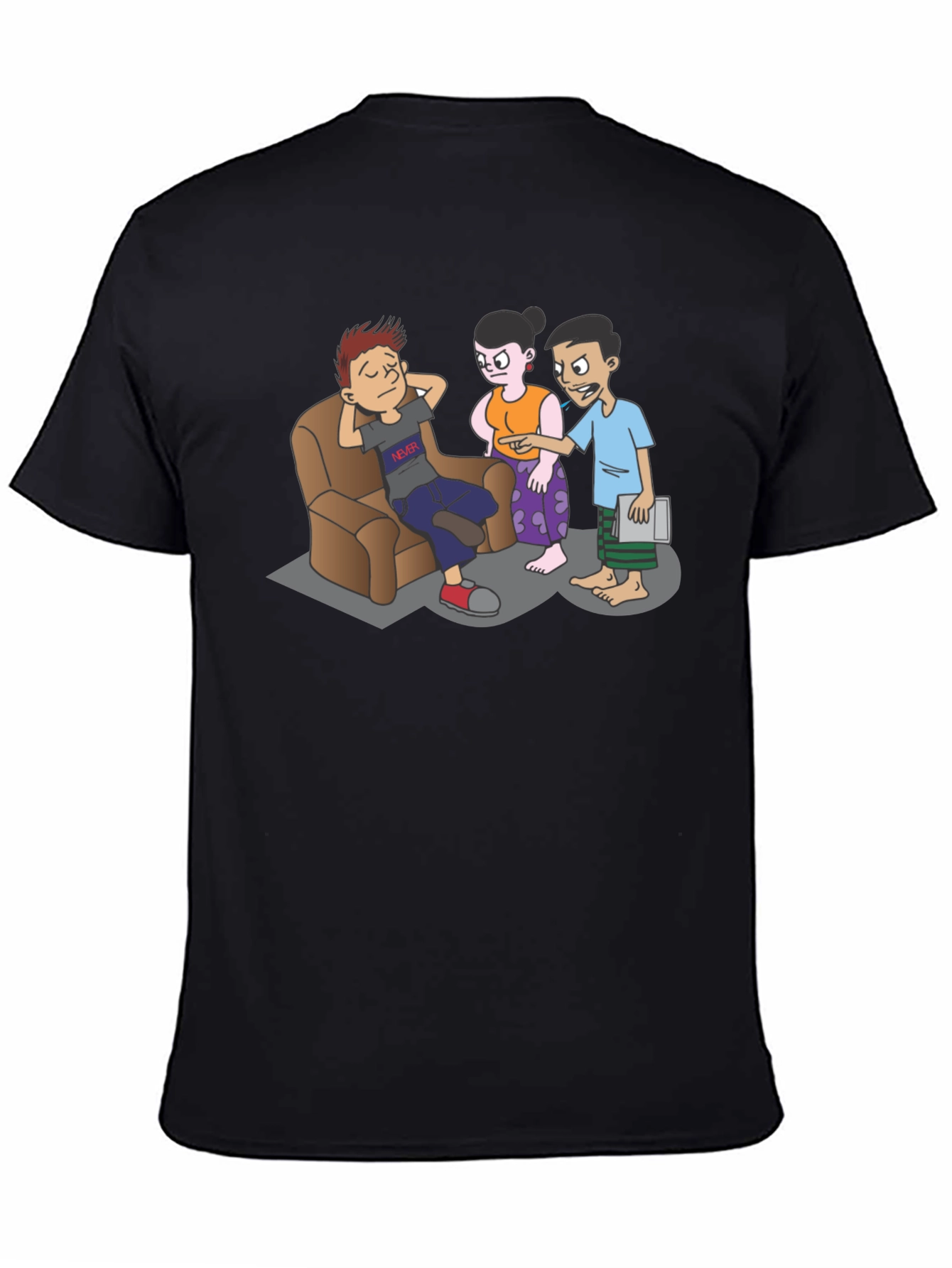 Cartoon Family Drama Black T-Shirt