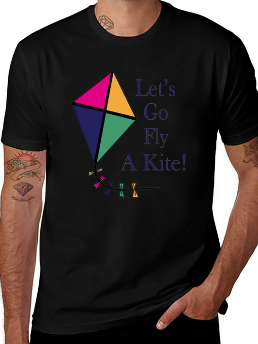 Lets Go Fly A Kite T-Shirt Black Cotton Tee Fun Design