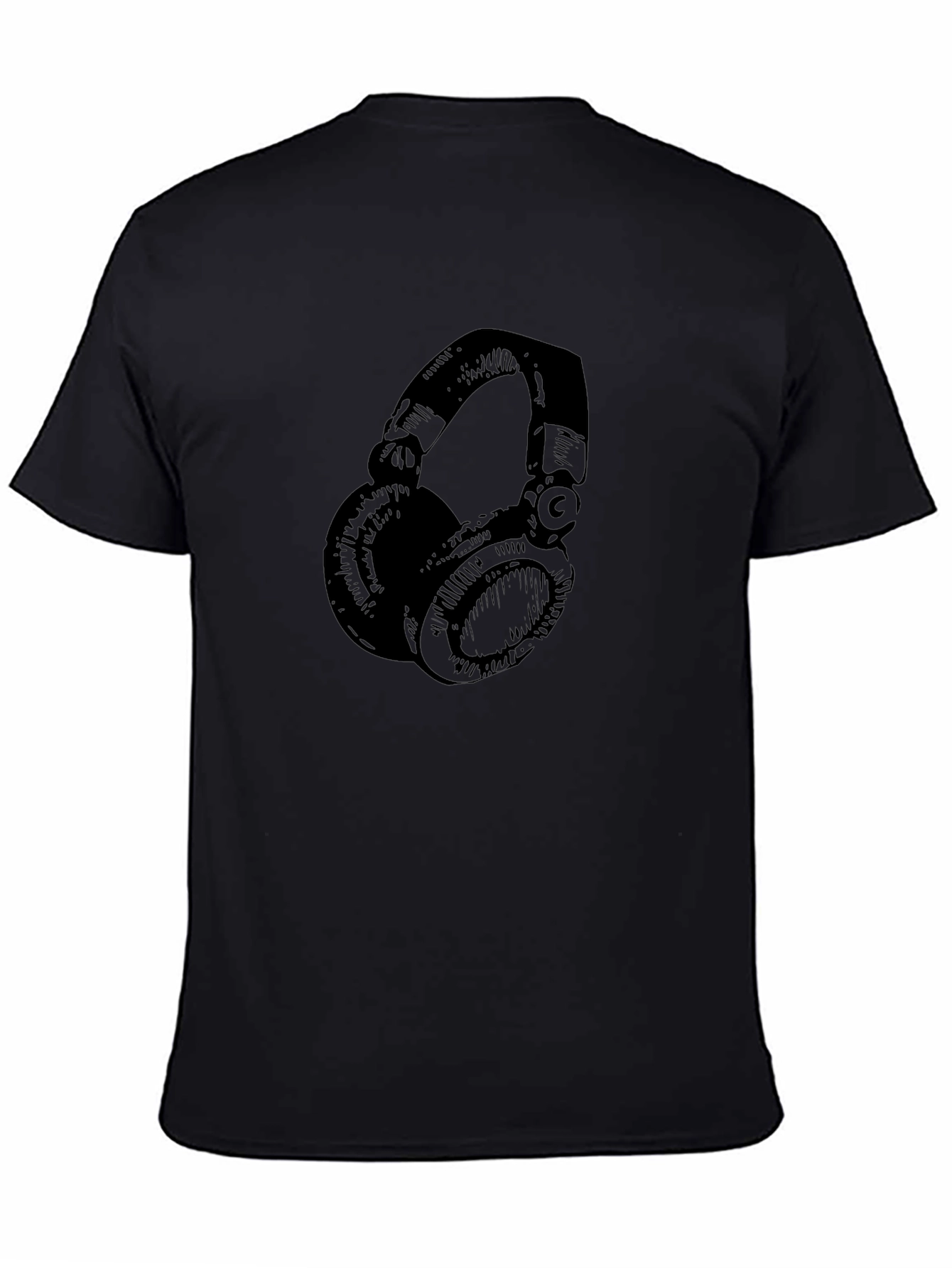 Black Graphic Tee - Headphones Design