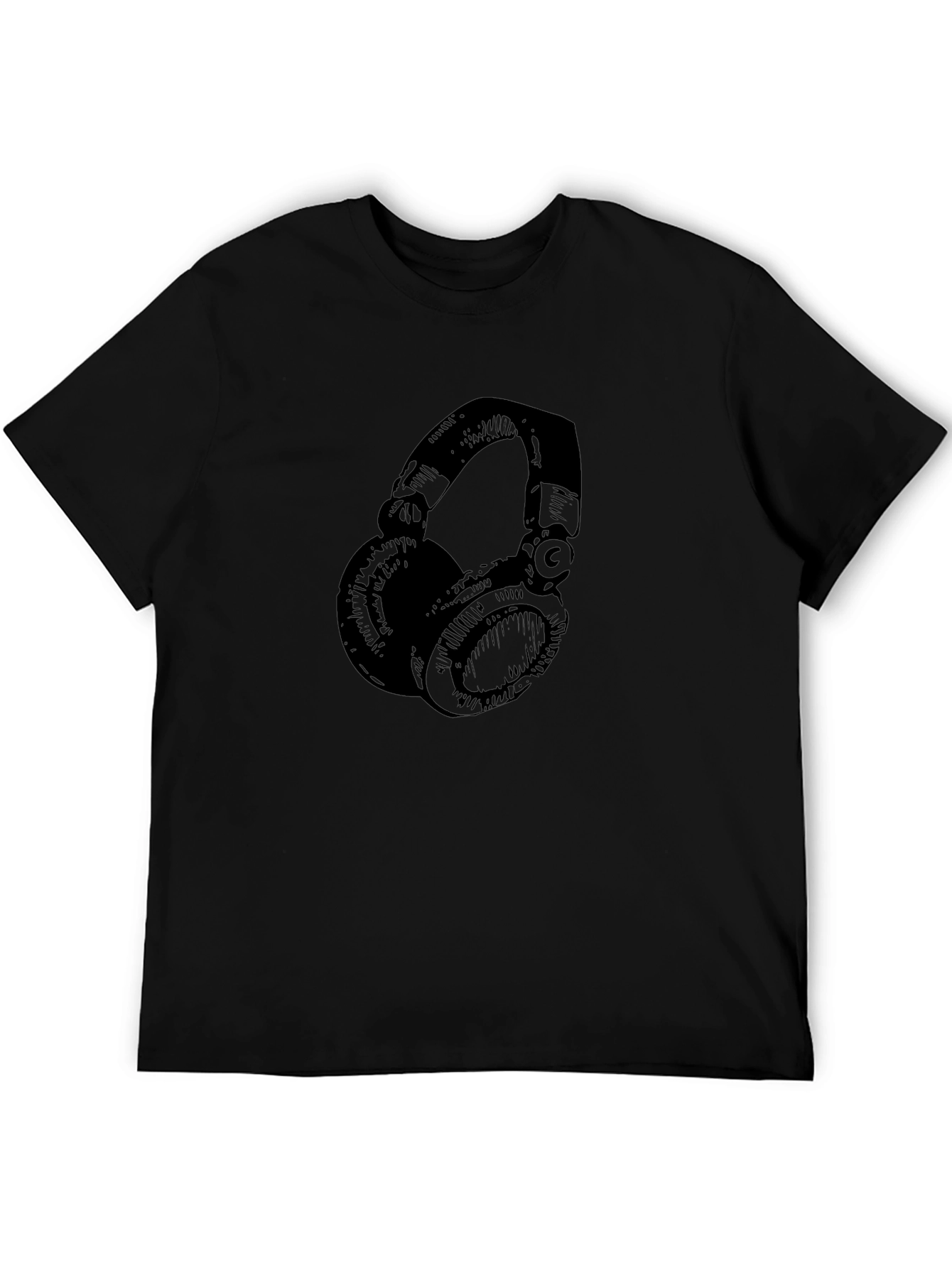Black Graphic Tee - Headphones Design