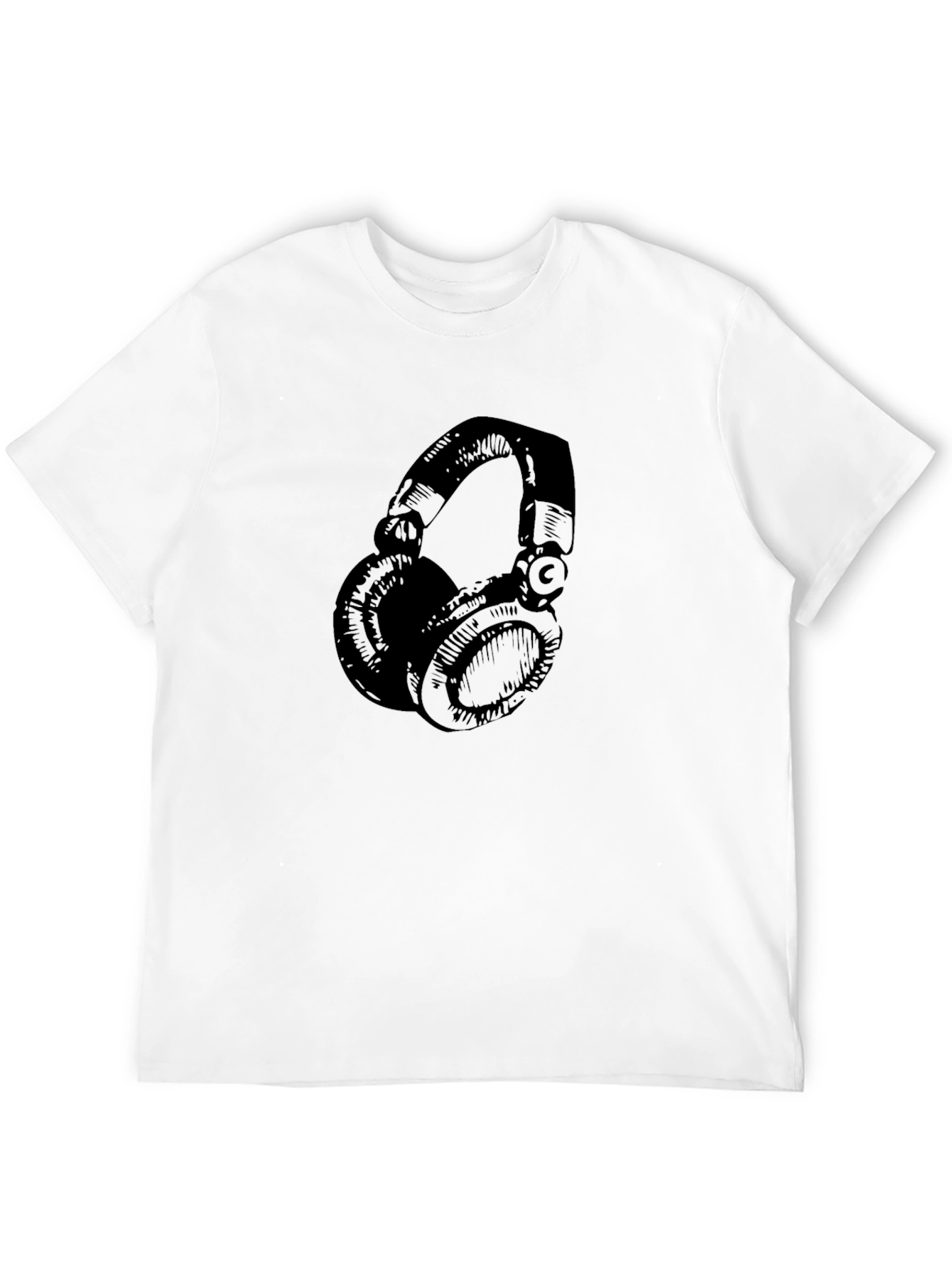 Black Graphic Tee - Headphones Design
