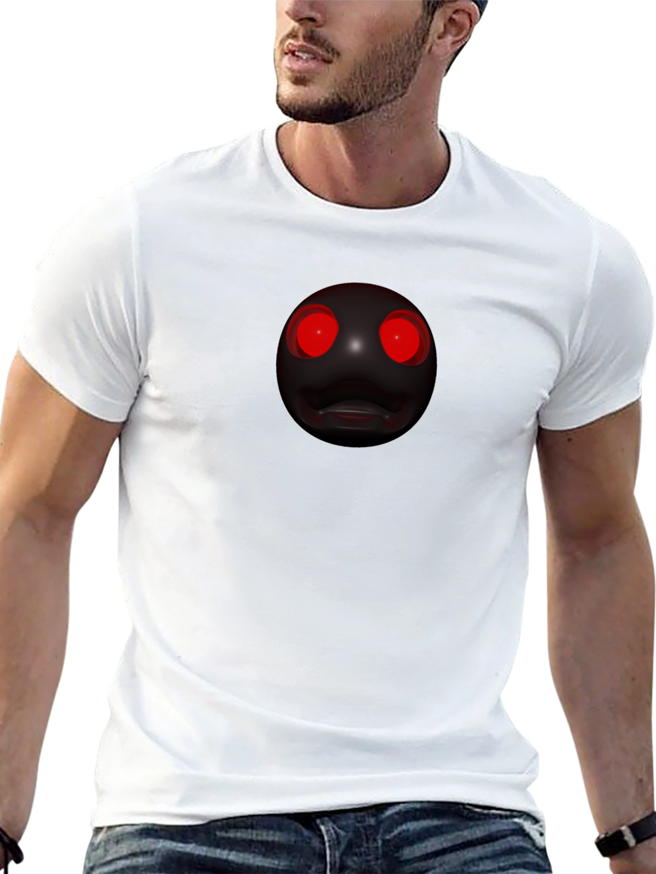 Mens Black T-Shirt with Creepy Red-Eyed Orb Design