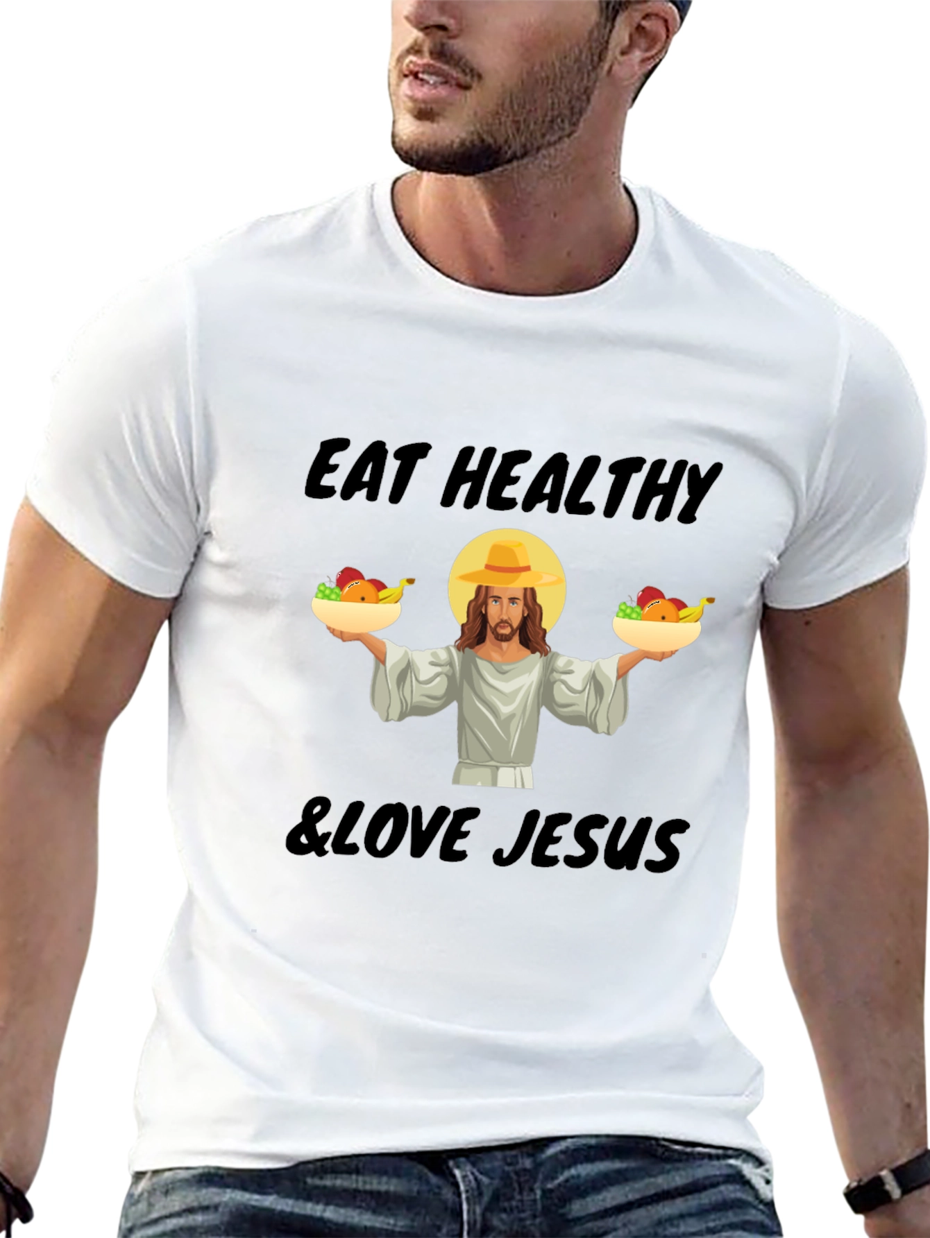 Eat Healthy & Love Jesus Graphic T-Shirt