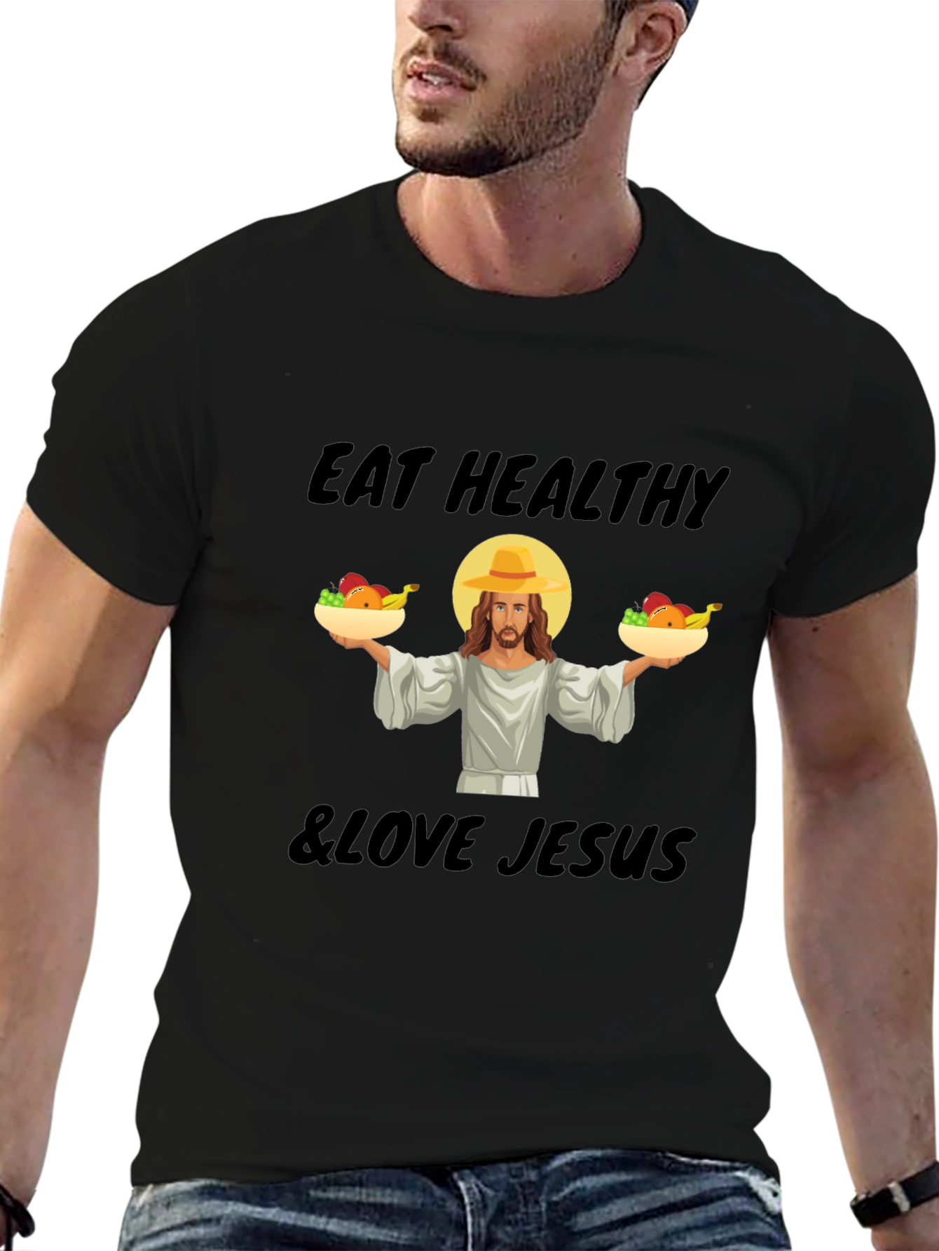 Eat Healthy & Love Jesus Graphic T-Shirt