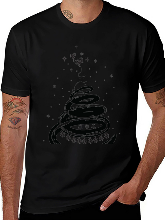 Mens Black Graphic Tee - Spiral Design