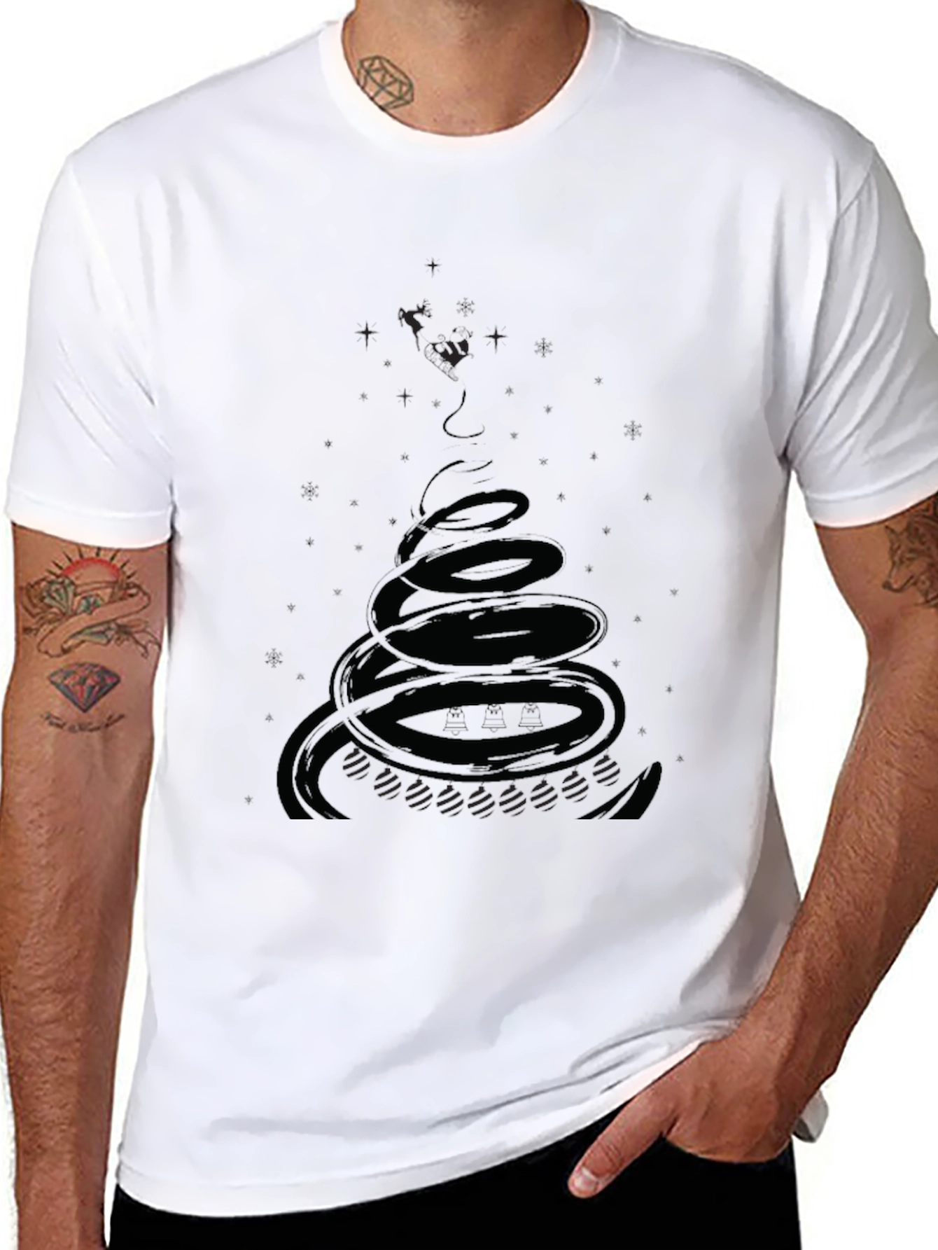 Mens Black Graphic Tee - Spiral Design