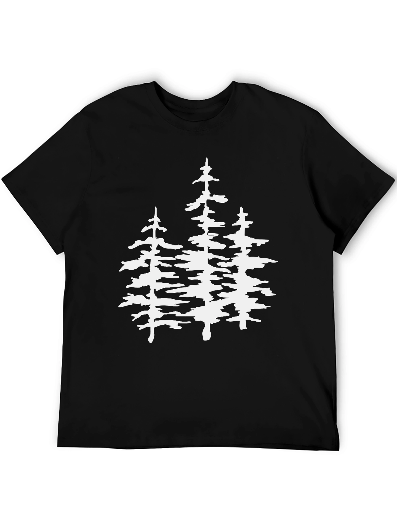Black T-Shirt with White Pine Tree Graphic