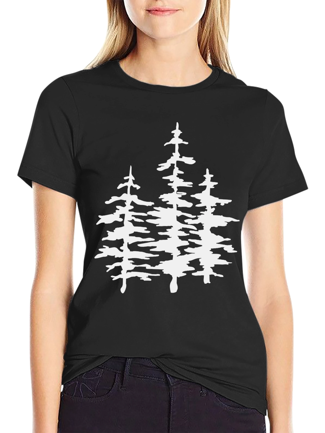 Black T-Shirt with White Pine Tree Graphic