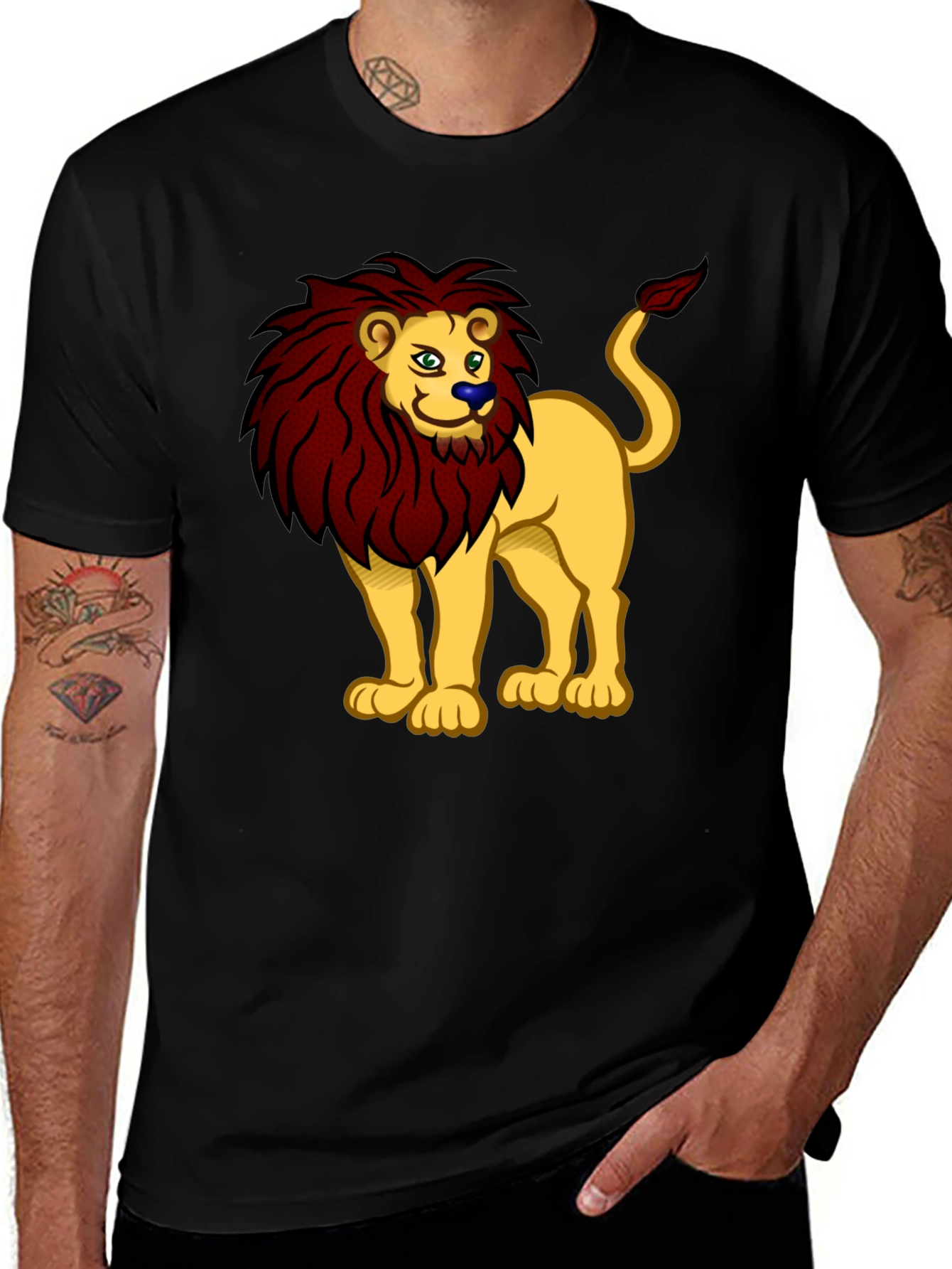 Cartoon Lion Graphic Tee - Unisex Black T-Shirt
