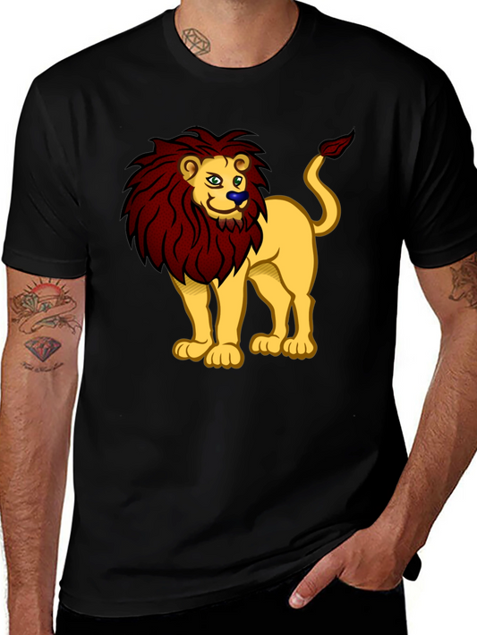 Cartoon Lion Graphic Tee - Unisex Black T-Shirt