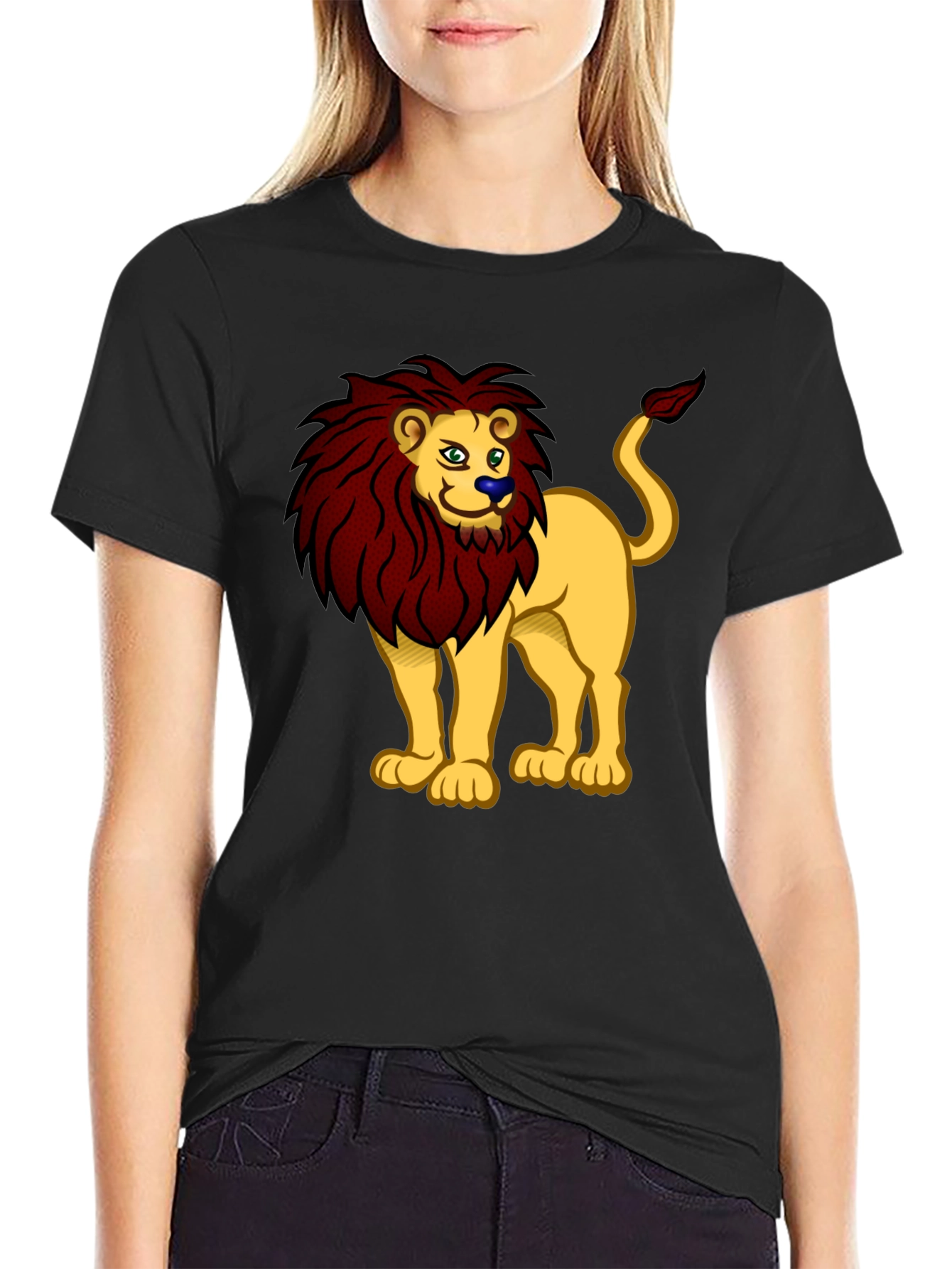 Cartoon Lion Graphic Tee - Unisex Black T-Shirt