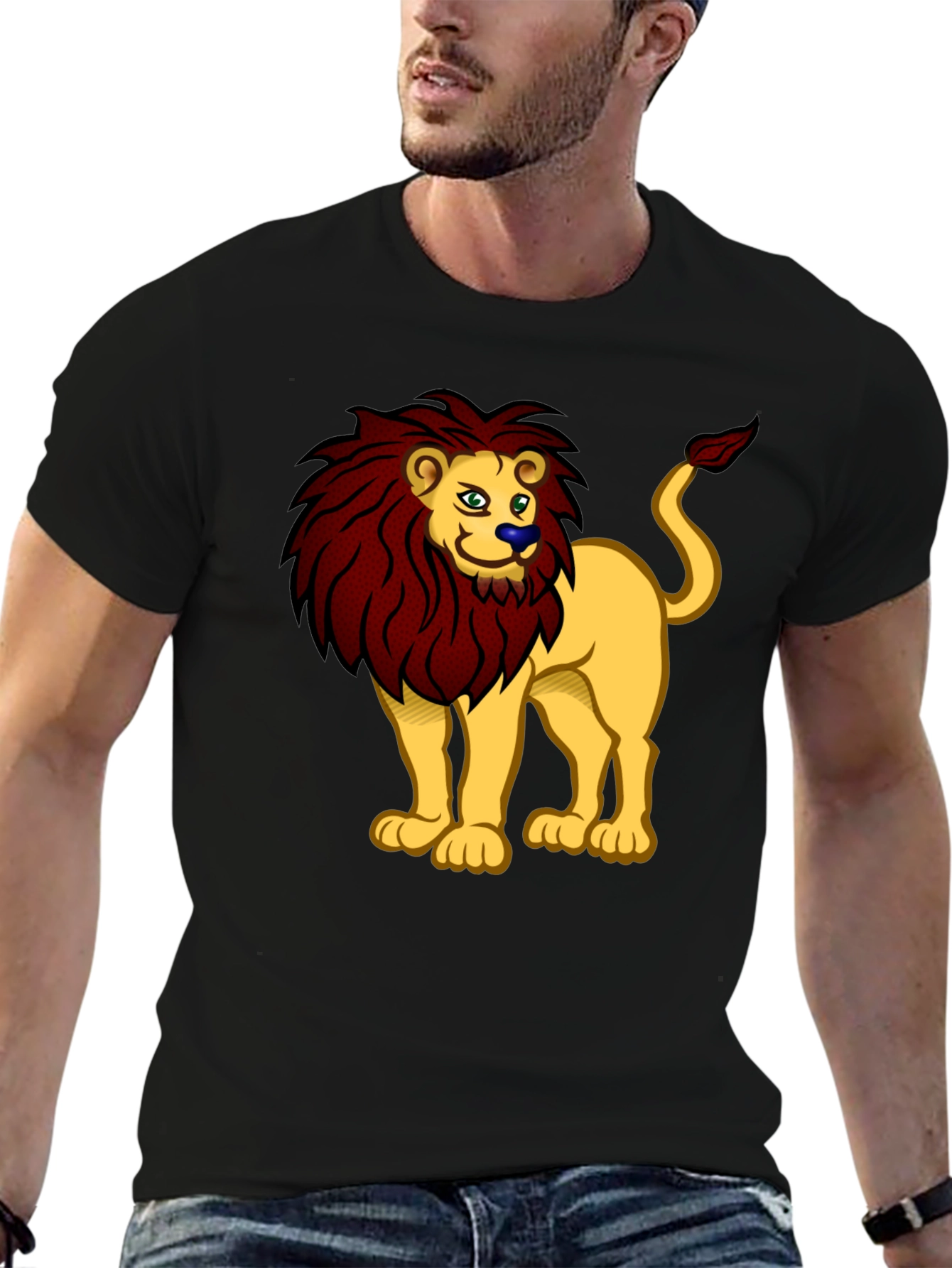Cartoon Lion Graphic Tee - Unisex Black T-Shirt