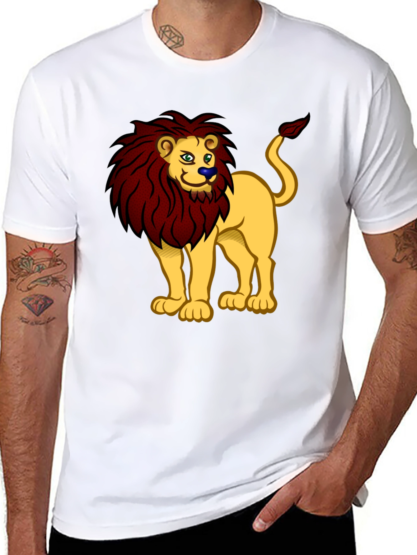 Cartoon Lion Graphic Tee - Unisex Black T-Shirt