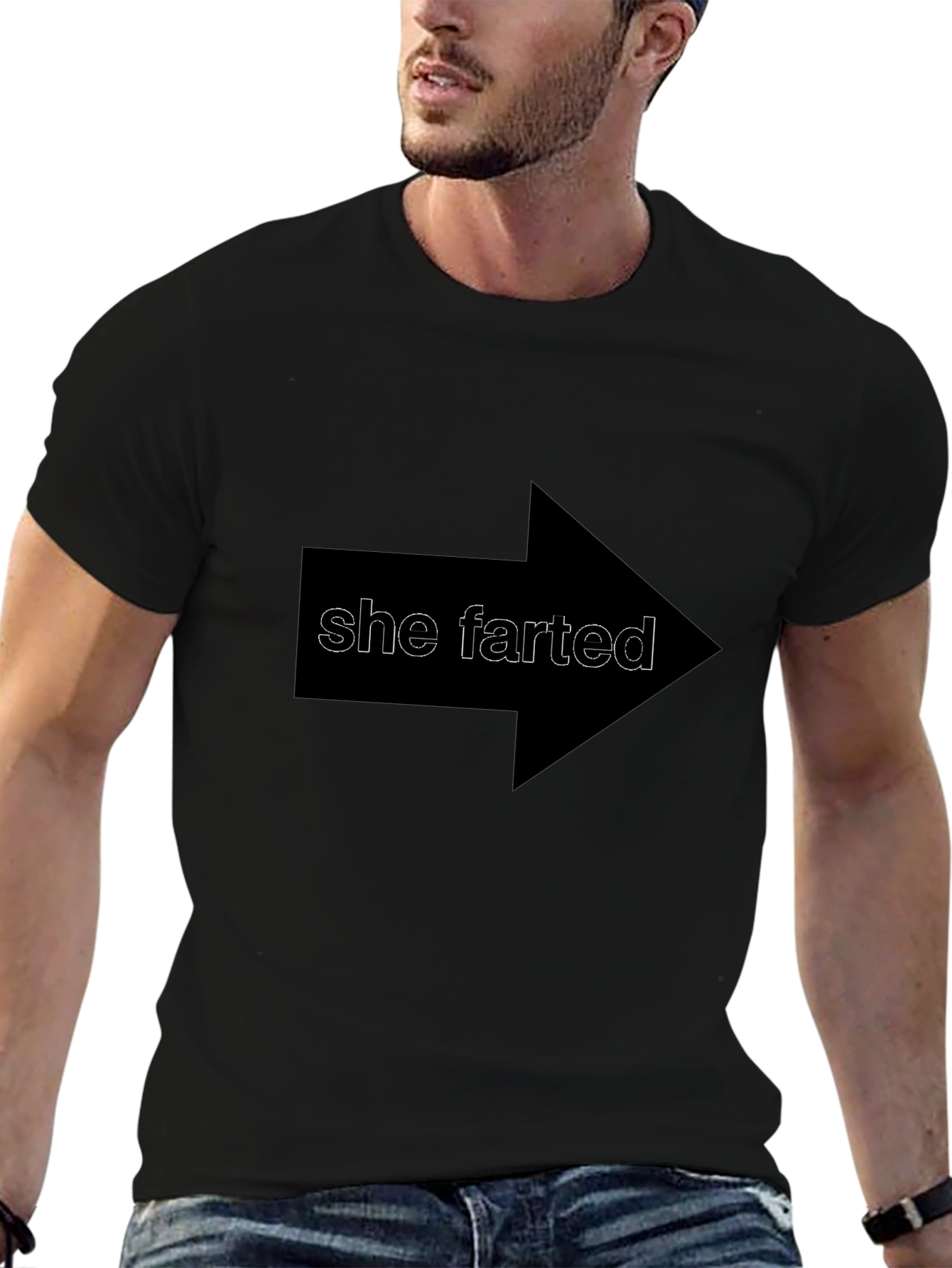 Humorous She Farted Graphic Tee - Black