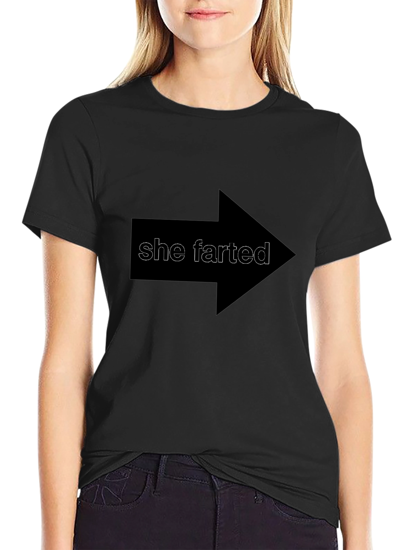 Humorous She Farted Graphic Tee - Black
