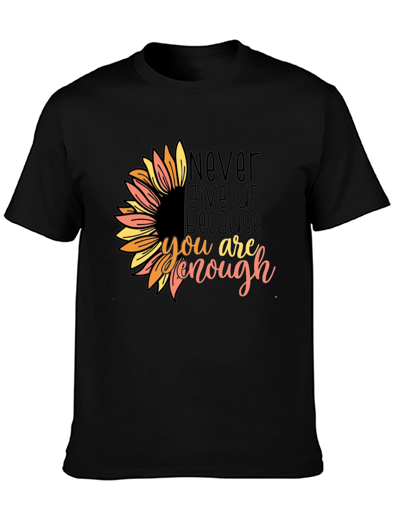 Inspirational Sunflower Graphic Tee - Never Give Up