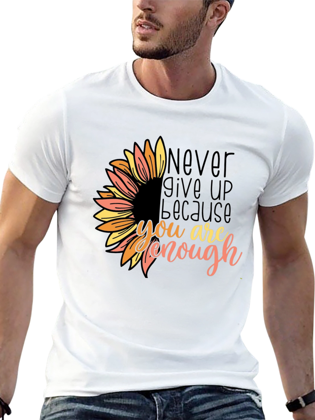 Inspirational Sunflower Graphic Tee - Never Give Up