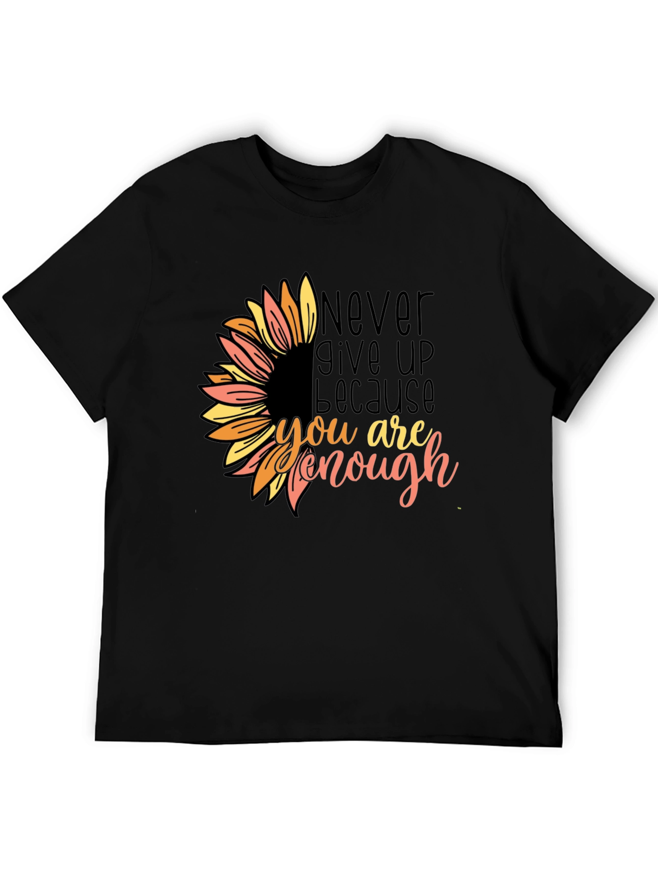 Inspirational Sunflower Graphic Tee - Never Give Up