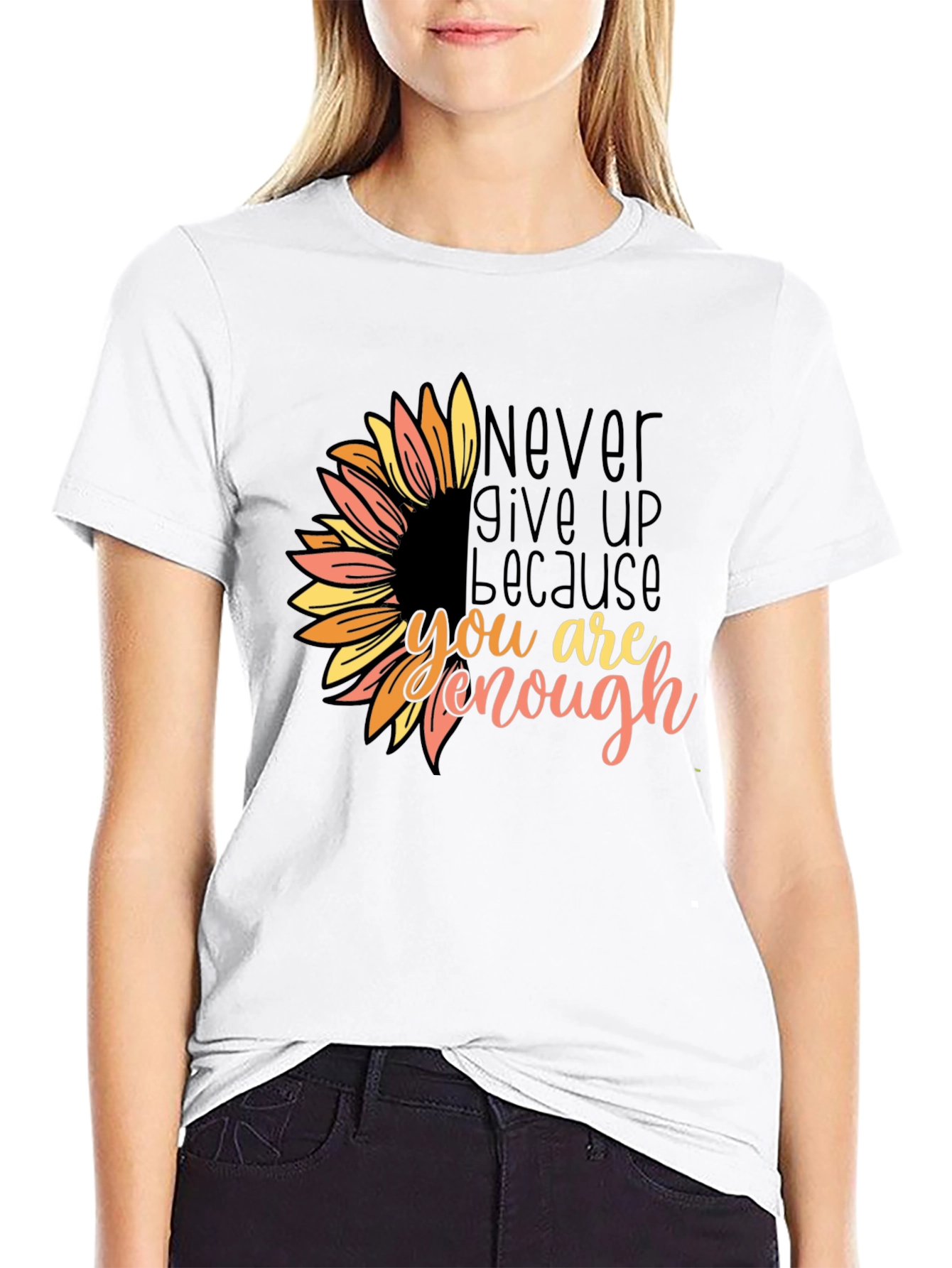 Inspirational Sunflower Graphic Tee - Never Give Up
