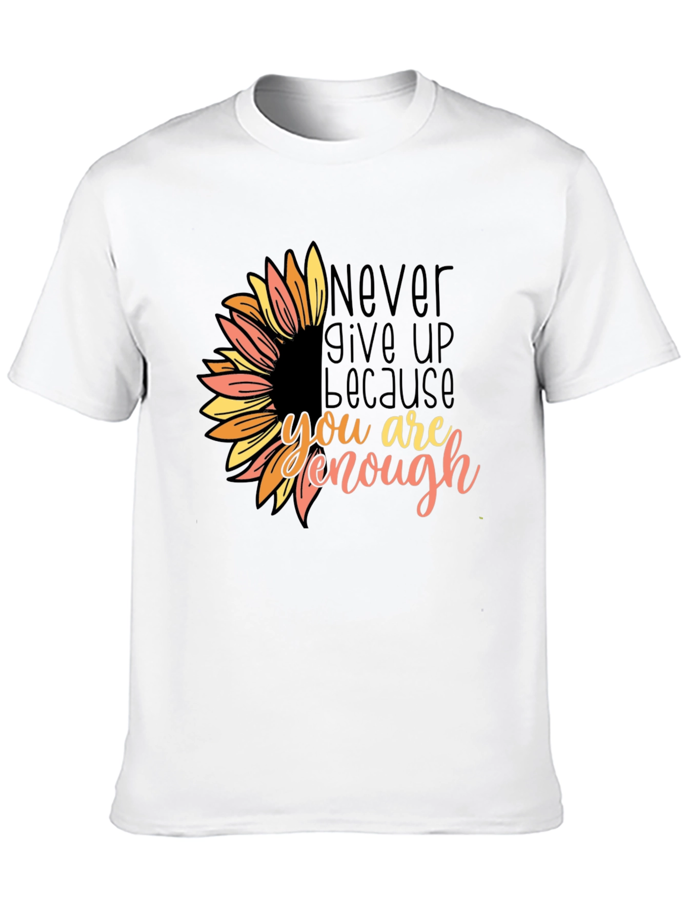 Inspirational Sunflower Graphic Tee - Never Give Up