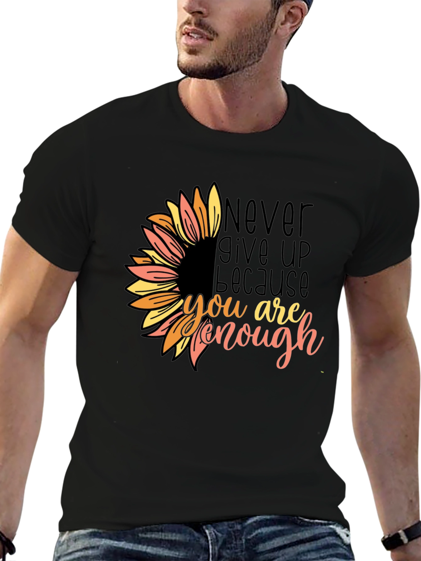 Inspirational Sunflower Graphic Tee - Never Give Up