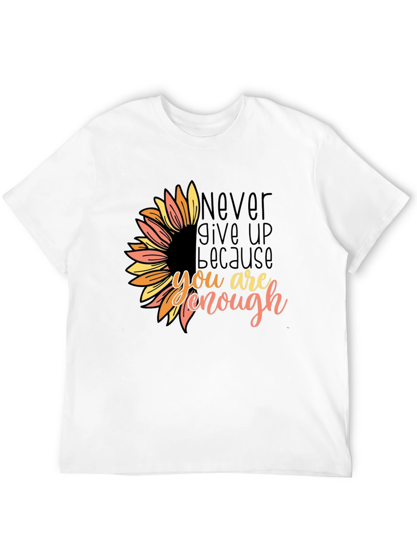 Inspirational Sunflower Graphic Tee - Never Give Up