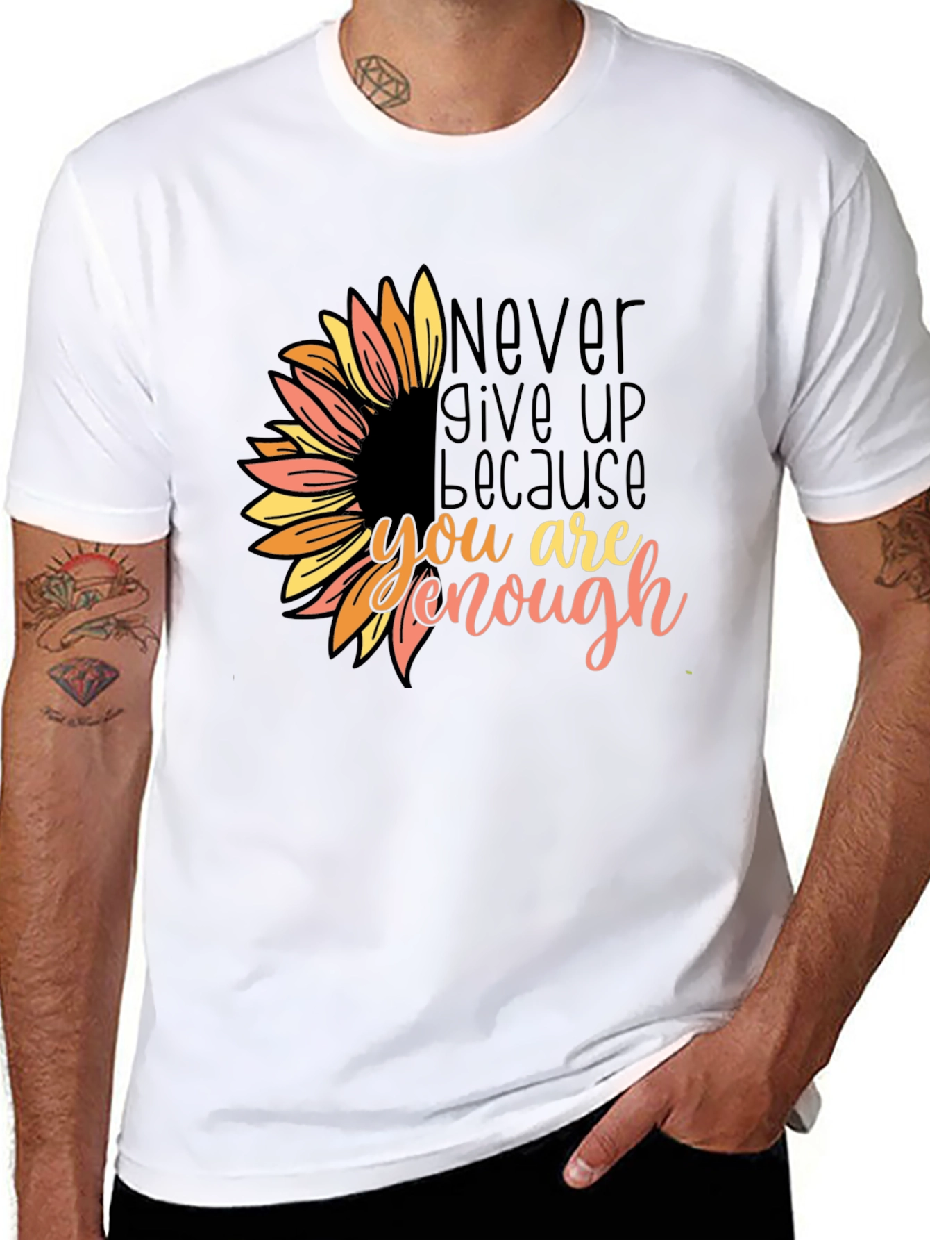 Inspirational Sunflower Graphic Tee - Never Give Up